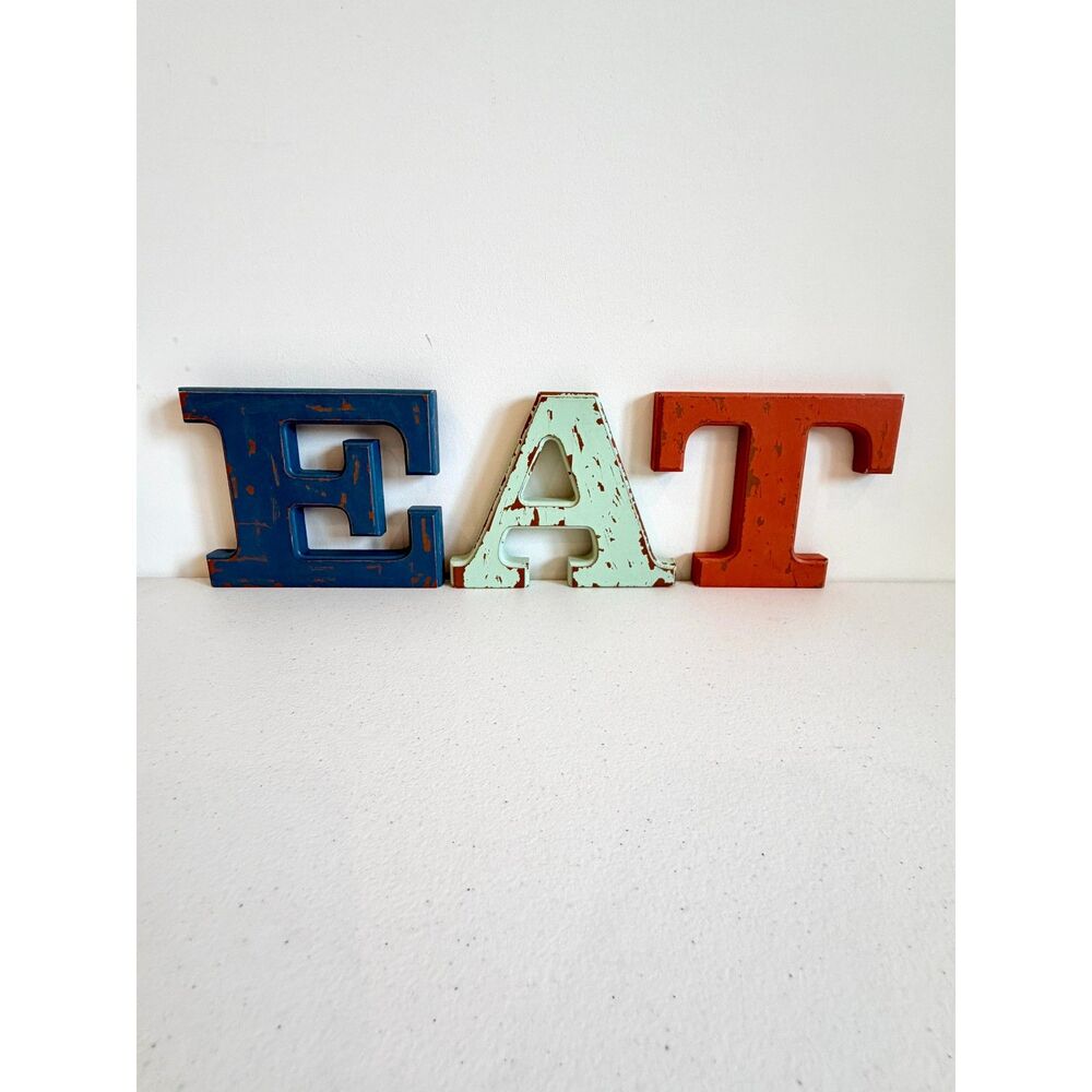 Distressed Wood Letters Set EAT / TEA Kitchen Decor 7"x6"